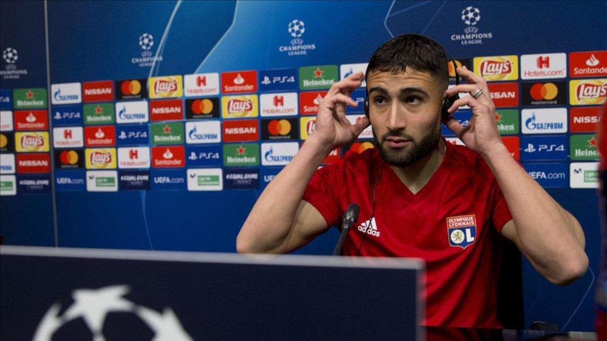 Nabil Fekir, en la sala de prensa del Camp Nou