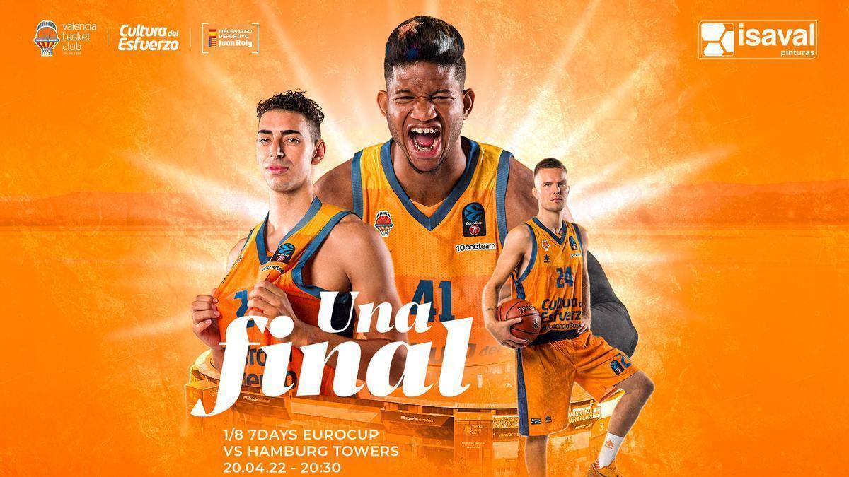 Cartel de los octavos de final a partido único entre Valencia Basket y Hamburgo