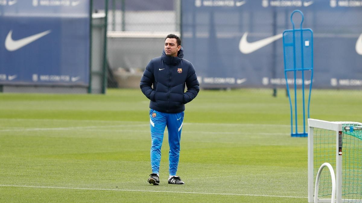 Xavi, antes del entrenamiento previo a la visita a la Real Sociedad