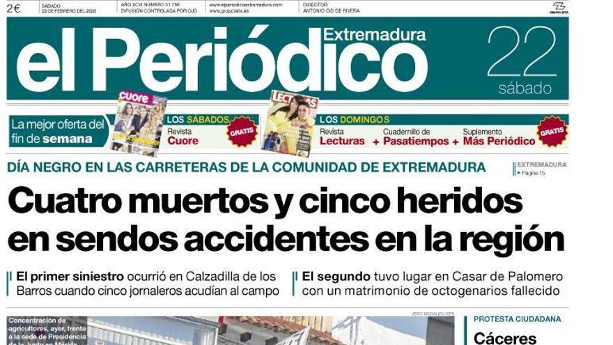 Esta es la portada de EL PERIÓDICO EXTREMADURA correspondiente al día 22 de febrero del 2020