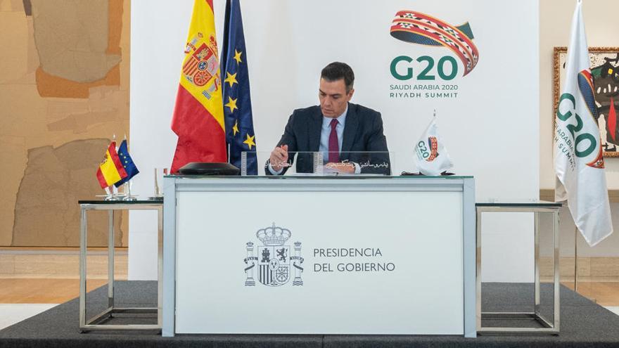 El president del govern espanyol, Pedro Sánchez, durant la cimera del G-20, el 22 de novembre del 2020