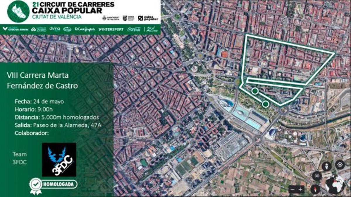 La VIII Carrera Marta Fernández de Castro tendrá su salida en el Paseo de la Alameda 47-A, recorriendo los barrios de Penya-Roja y La Creu del Grau en un recorrido de 5.000 metros homologados.