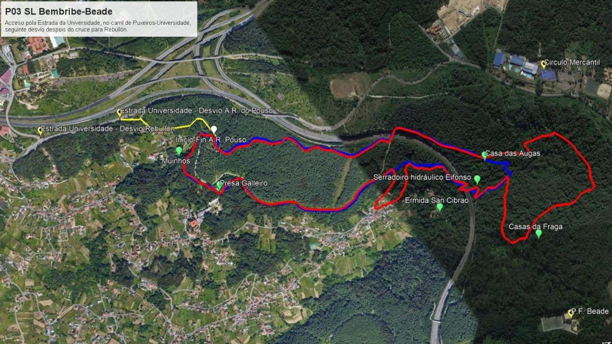 Plano de la ruta de senderismo por Bembrive-Beade del programa del Concello de Vigo Camiño a Camiño