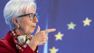 16 March 2023, Hesse, Frankfurt_Main: Christine Lagarde, President of the European Central Bank (ECB) speaks at a press conference on the Banks current Governing Council meeting. Photo: Boris Roessler/dpa