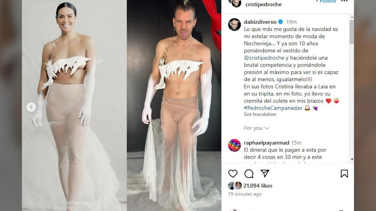 VÍDEO | ¡Vuelve el posado más esperado del año! Dabiz Muñoz posa con el vestido de las Campanadas pasadas de Cristina Pedroche