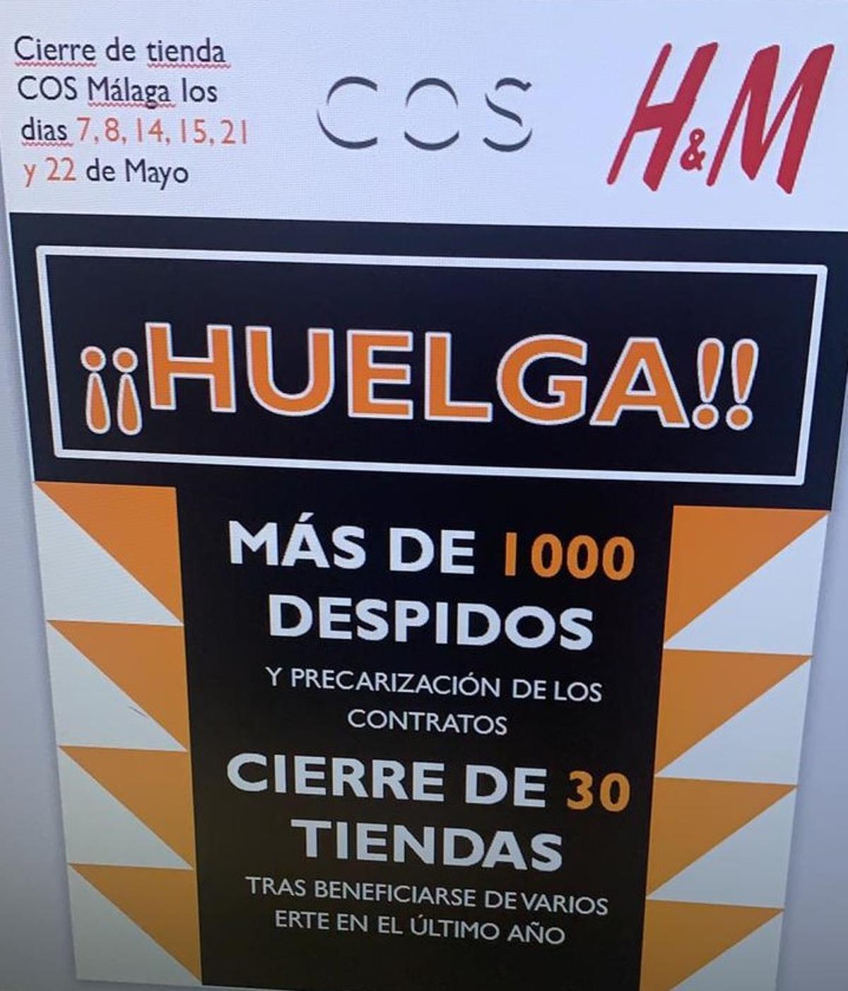 Cartel de la huelga de la tienda de COS Málaga