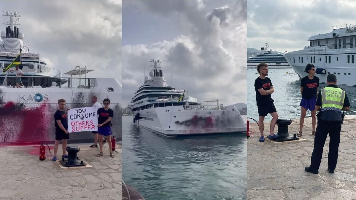 Activistas de 'Futuro Vegetal' durante las protestas contra los megayates de Ibiza.