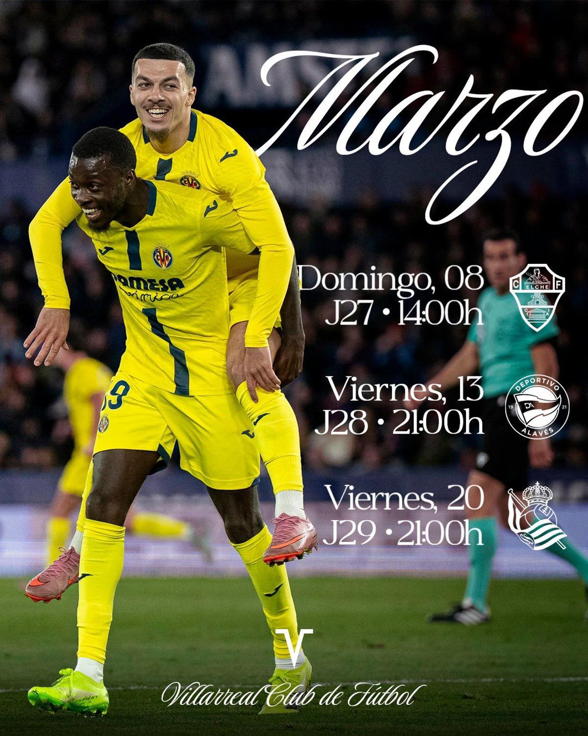 El calendario de marzo del 2026 del Villarreal CF.