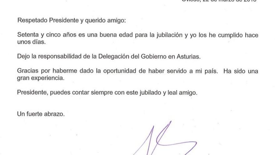 Así es la carta de dimisión que Gabino de Lorenzo envió a Rajoy - La Nueva  España