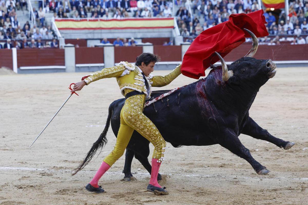 Roca Rey da un pase de muleta al segundo de su lote
