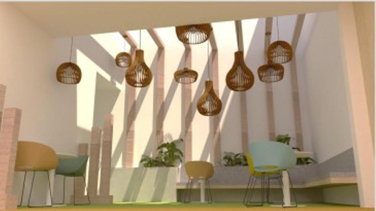 Simulación de una sala interior.