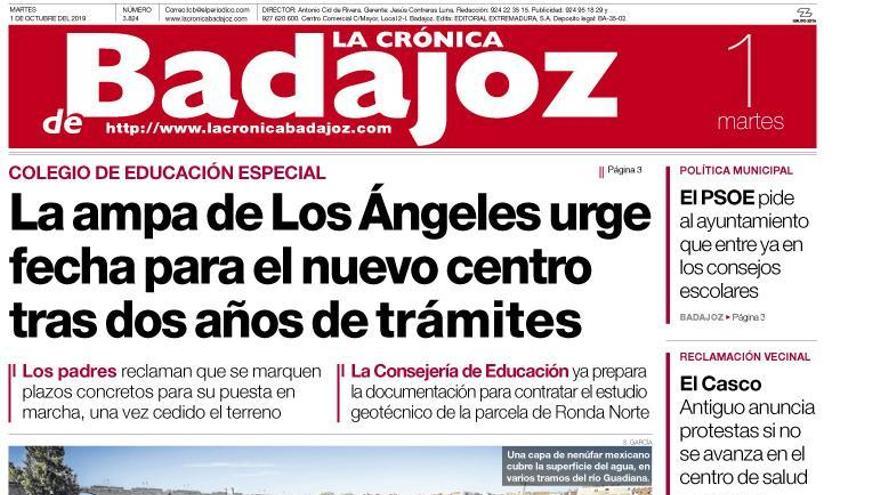 Esta es la portada de LA CRÓNICA DE BADAJOZ correspondiente al día 1 de octubre del 2019