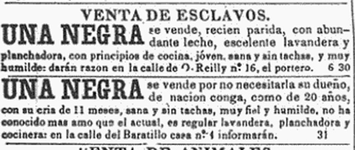 Anuncio esclavista en la España de 1846.