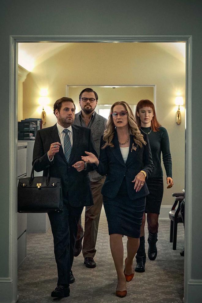 Jonah Hill, Leonardo DiCaprio, Meryl Streep y Jennifer Lawrence en 'No mires arriba'