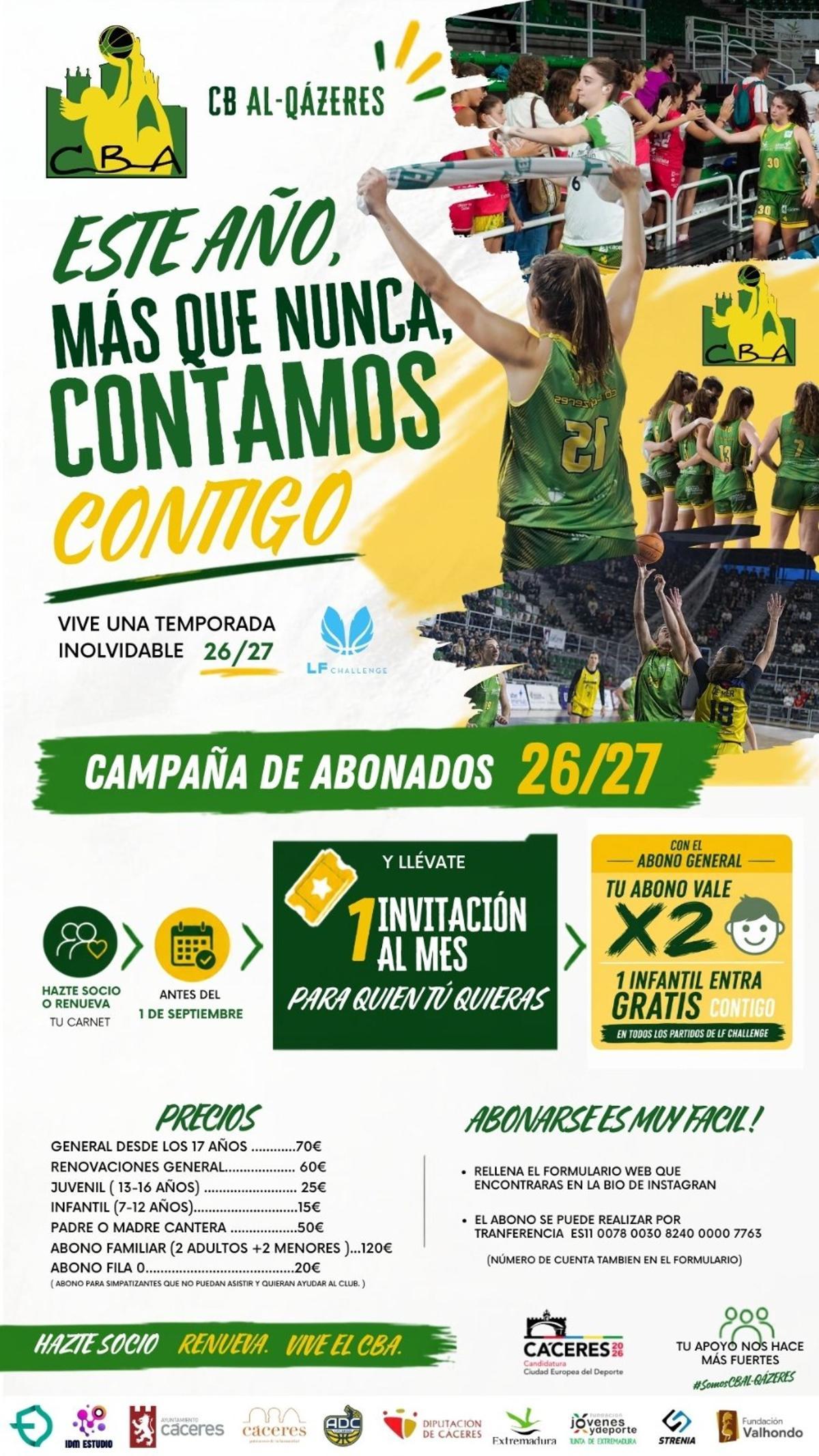 Cartel de la campaña de abonos del Al-Qázeres para la temporada 2026-2027.