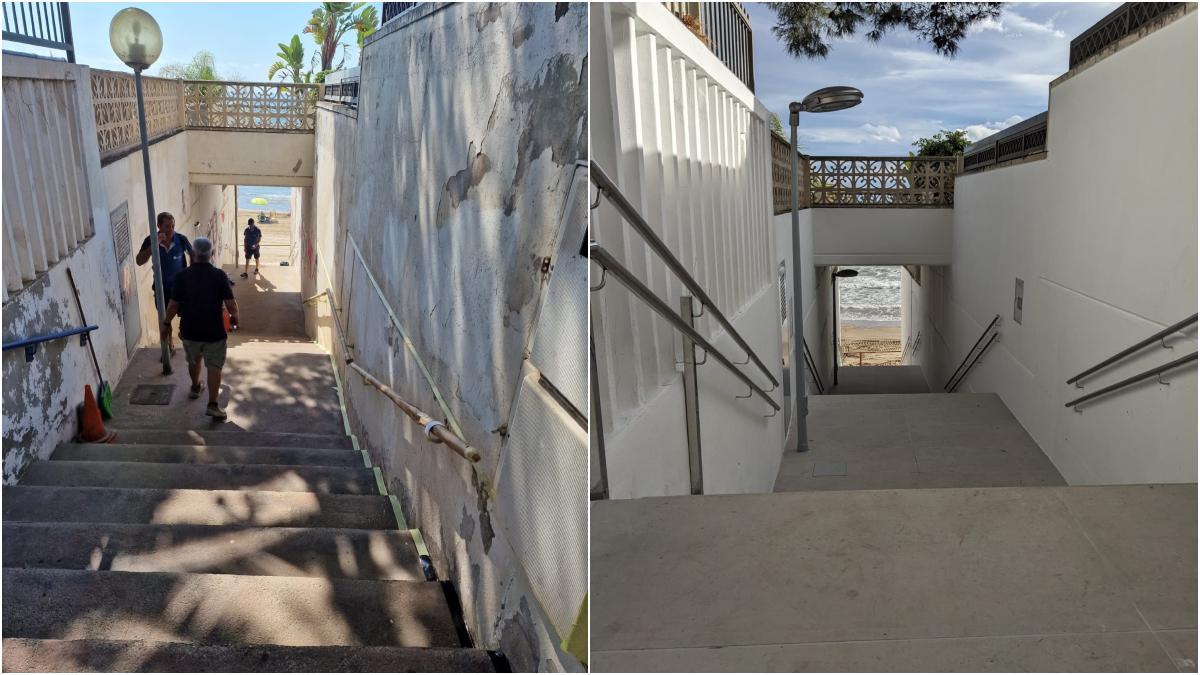 Izquierda, el estado anterior de la escalera y en la foto de la derecha, tras finalizar la obra.