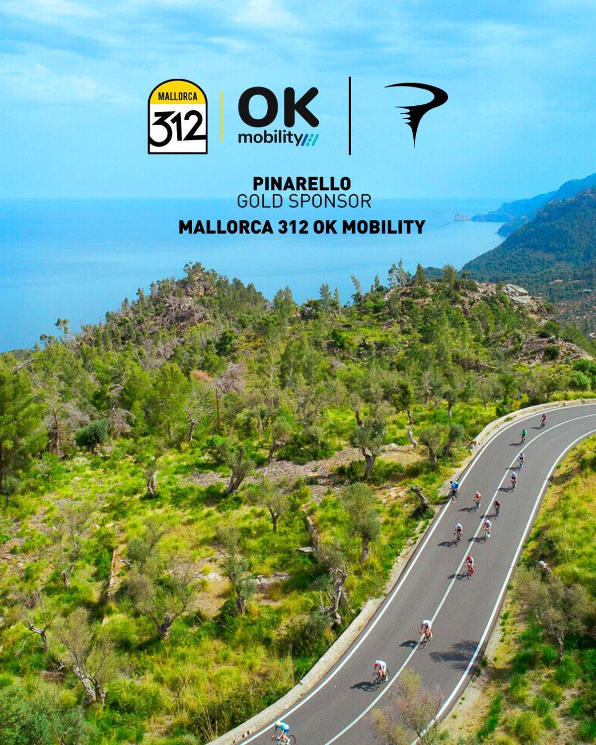 Imagen ilustrativa con los logos de la Mallorca 312 OK Mobilty y Pinarello.