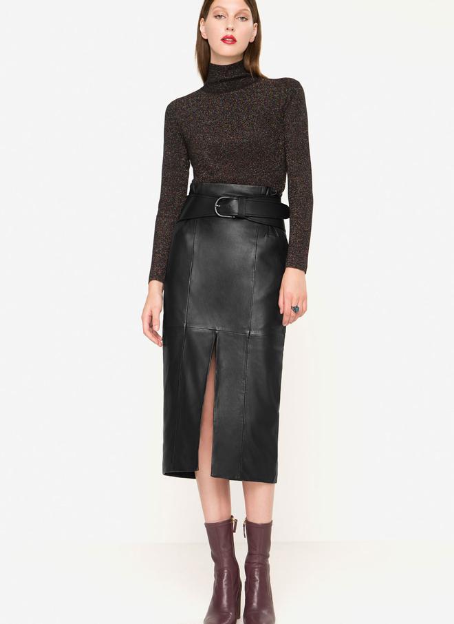 Falda midi de cuero de Uterqüe