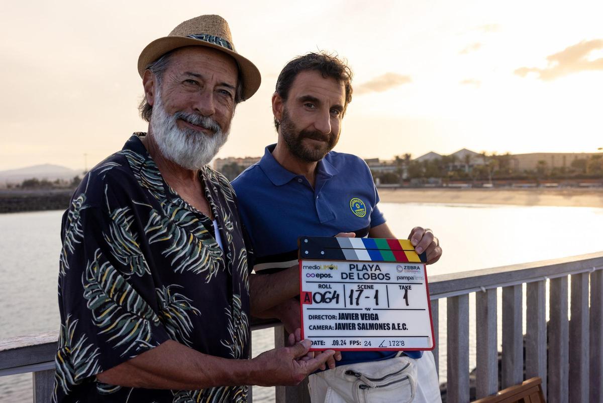 Guillermo y Dani durante el rodaje de 'Playa de Lobos'