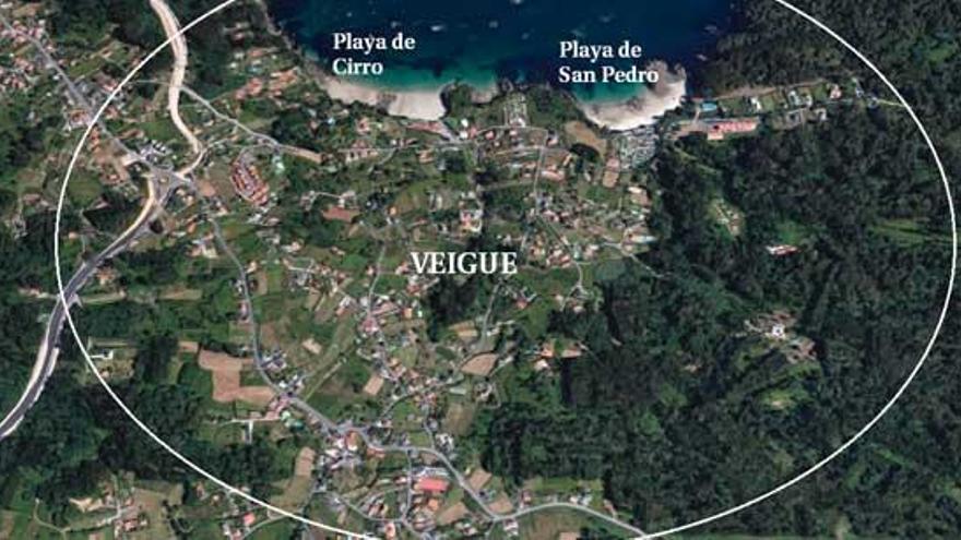 Ámbito del plan especial que reordenará en la parroquia de Veigue los entornos de las playas de Cirro y San Pedro, en Sada.