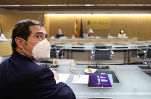 El presidente de CEOE, Antonio Garamendi, en la reunión de la Mesa de Diálogo Social