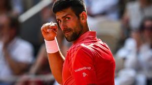 Djokovic celebra un punto en la semifinal frente a Alcaraz