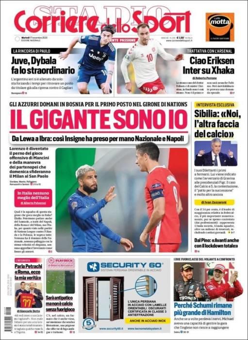 Portada CORRIERE DELLO SPORT 17 noviembre 2020