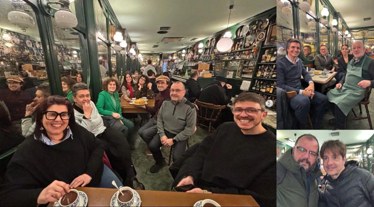 A la izquierda, la alcaldesa entre más ediles en el Paradiso. A la derecha, arriba, Verea y más integrantes del PP.; y debajo, nuestro foógrafo Jesús Prieto y el humorista Juan Carlos Ortega.