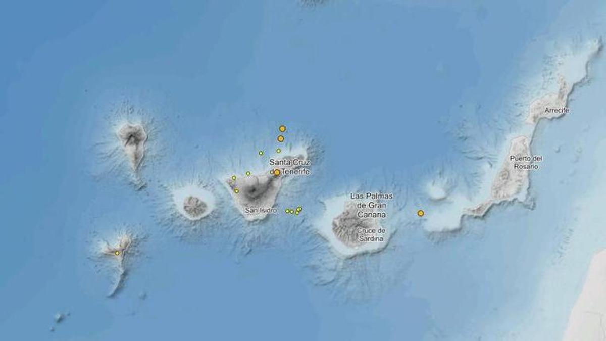 Mapa con el registro de terremotos.
