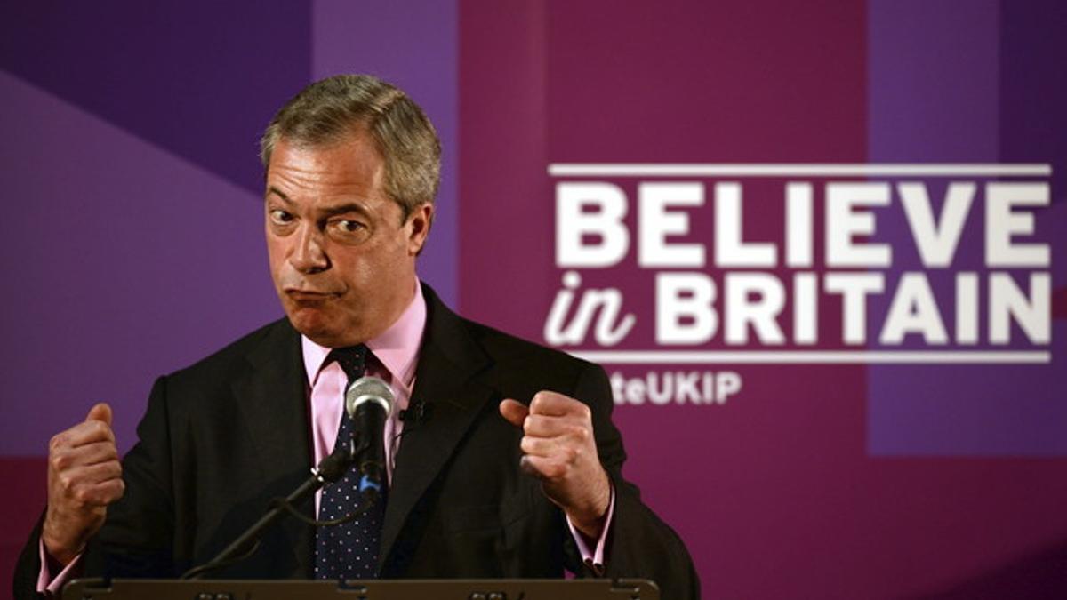 El líder del Partido por la Independencia del Reino Unido (UKIP), Nigel Farage, en un discurso en Hartlepool.