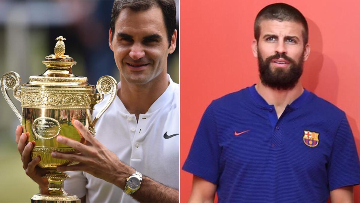 Roger Federer, que sostiene su octavo trofeo ganado en Wimbledon, fue elogiado por el defensa del Barça Gererd Piqué