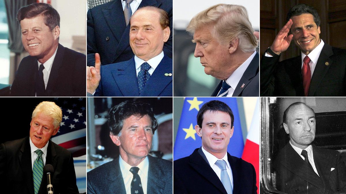 De izda. a dcha. y de arriba abajo: John F. Kennedy, Silvio Berlusconi, Donald Trump, Andrew Cuomo, Bill Clinton, Gary Hart, Manuel Valls y John Profumo.