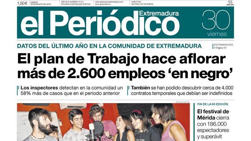 Esta es la portada de EL PERIÓDICO EXTREMADURA correspondiente al día 30 de agosto del 2019