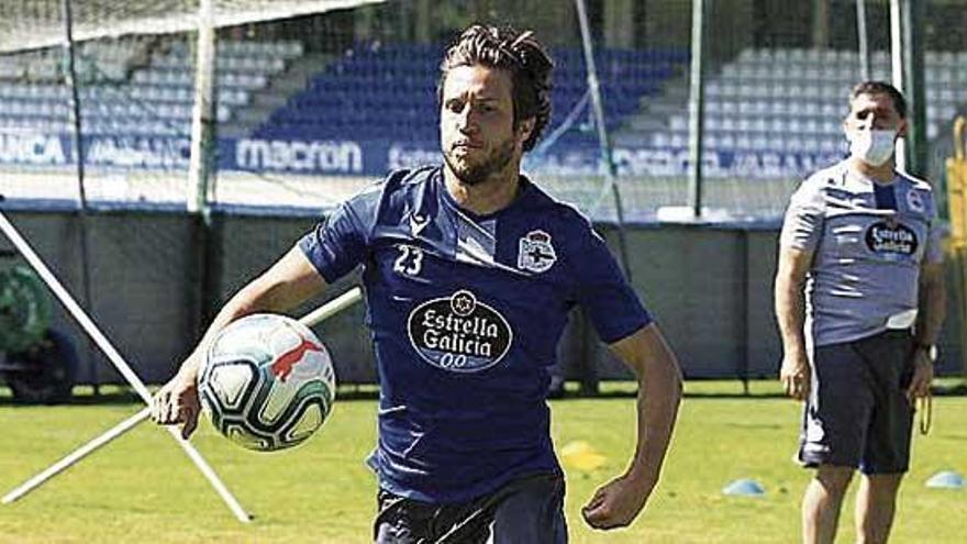 Keko Gontán, en un entrenamiento reciente del Dépor.