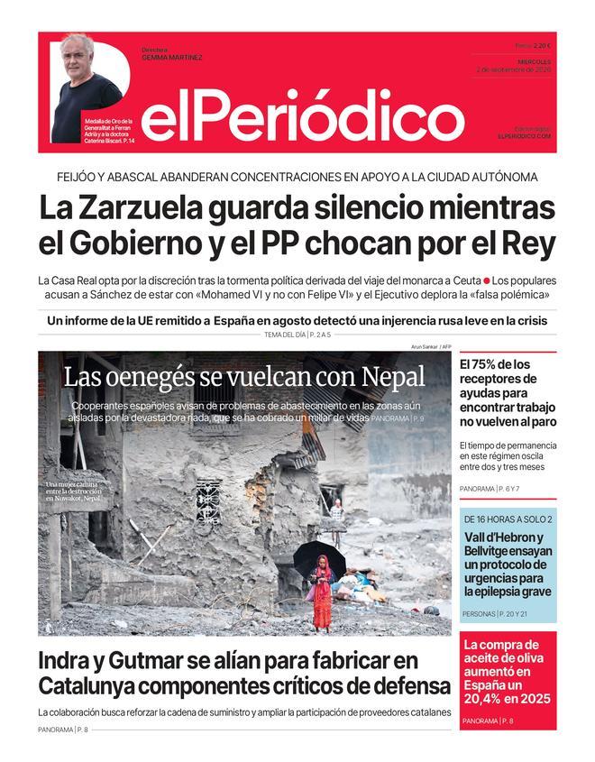 La portada de EL PERIÓDICO del 2 de septiembre de 2026