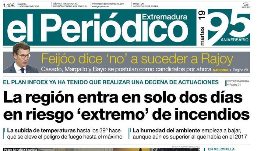 Esta es la portada de EL PERIÓDICO EXTREMADURA correspondiente al día 19 de junio del 2018