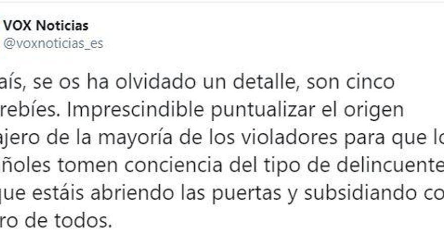 La Fiscalía lleva al juzgado a Vox por imputar un abuso sexual a magrebíes