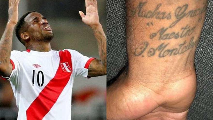 Farfán, tras el gol, y su tatuaje en honor a Montalvo.