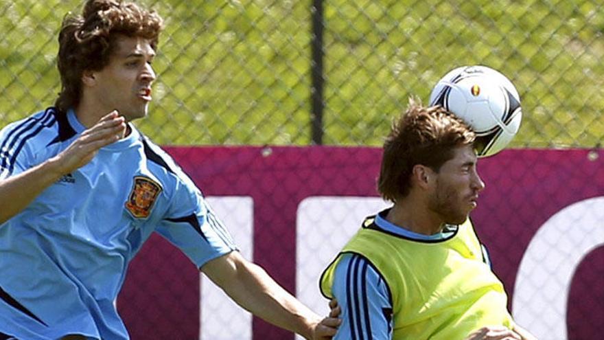 Llorente y Ramos, en el entrenamiento.