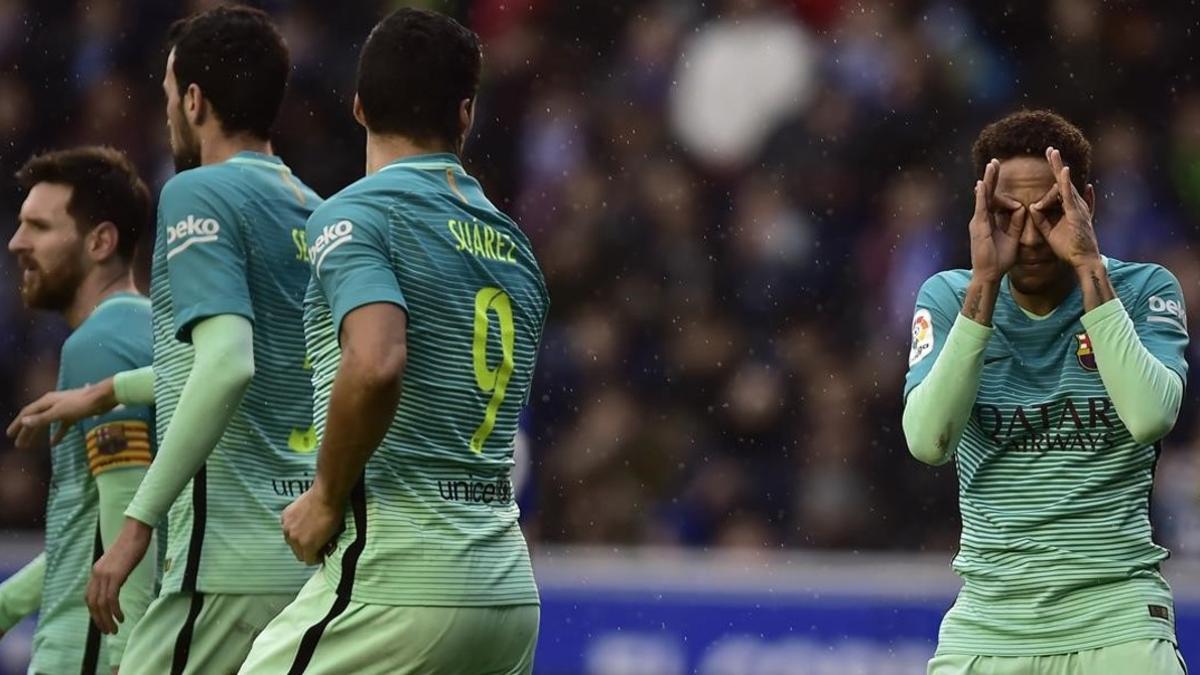 Neymar celebra el gol, el segundo que marca en los tres últimos partidos de Liga.