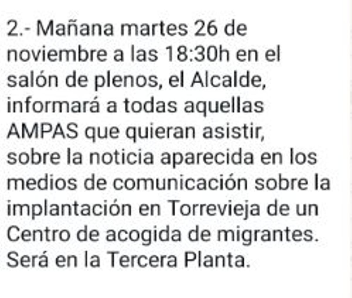 Convocatoria a las Asociaciones de Padres realizada por mensajería
