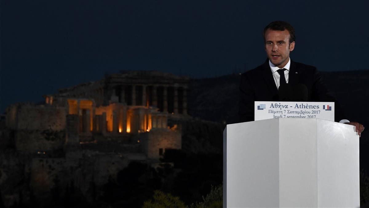 Macron interviene en un evento en la colina de Pnyx, en Atenas, el 7 de septiembre.