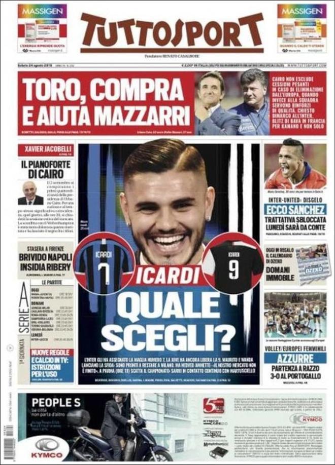 Portada del Tuttosport del sábado, 24 de agosto de 2019