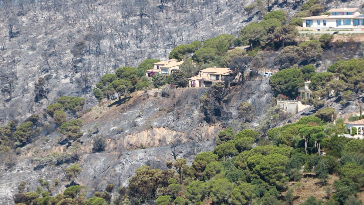 La zona del Masnou amb cases afectades per les flames