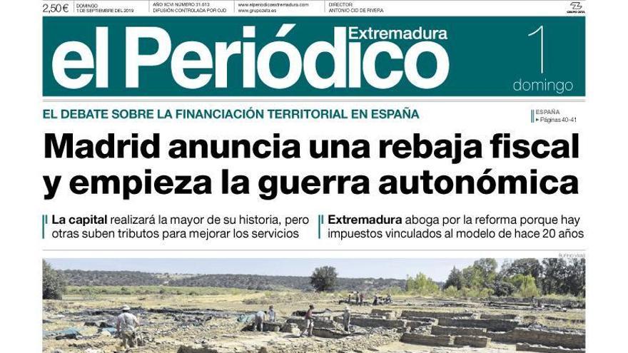 Esta es la portada de EL PERIÓDICO EXTREMADURA correspondiente al día 1 de septiembre del 2019