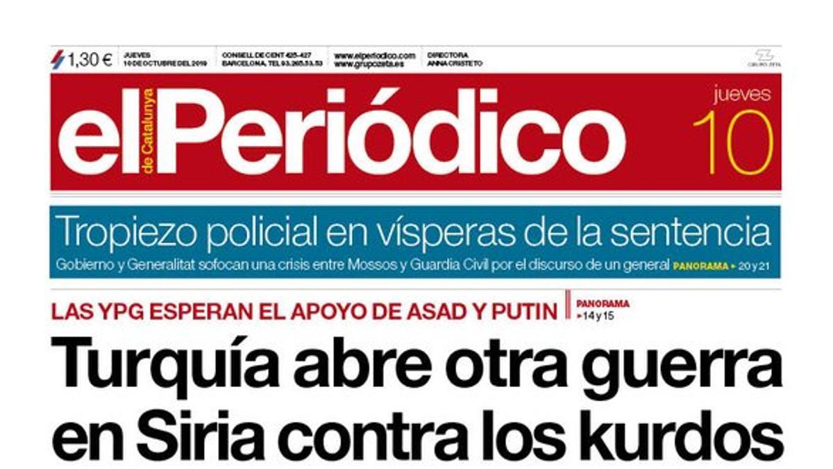 La portada de EL PERIÓDICO del 10 de octubre del 2019