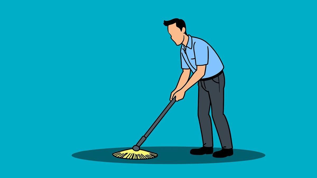 Il·lustració d'un home fregant el terra.