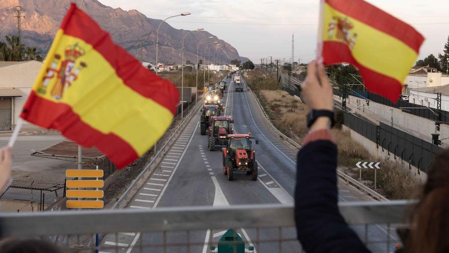 La tractorada de los agricultores recorre la  Vega Baja y llega al corazón de Orihuela