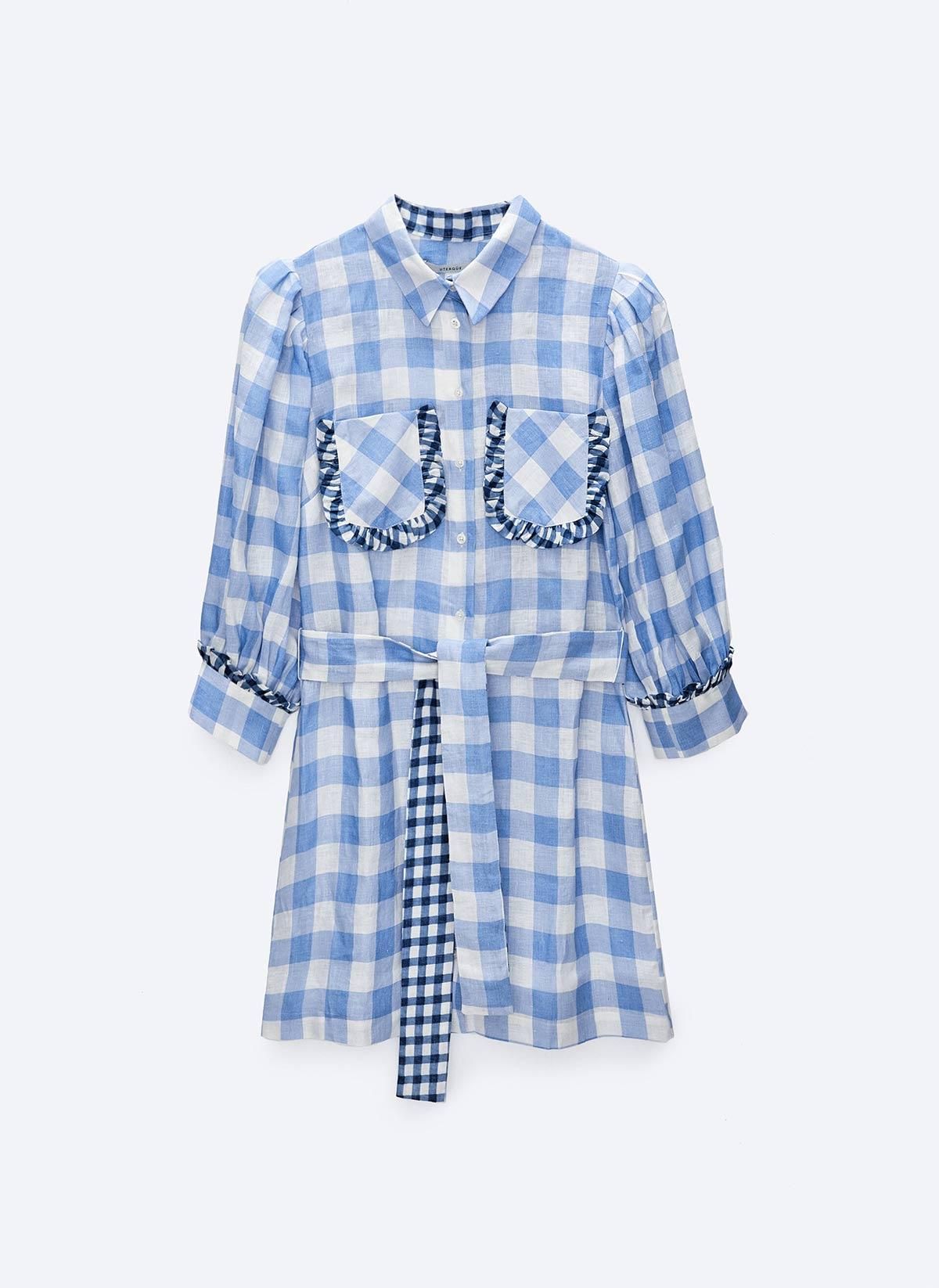Vestido de cuadros vichy en tono azul de Uterqüe