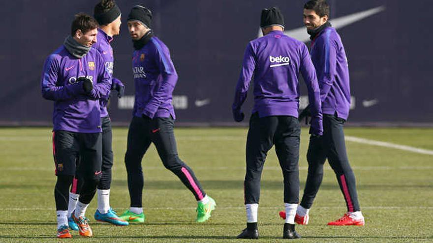 Leo Messi, durante el entrenamiento de ayer del Barcelona.